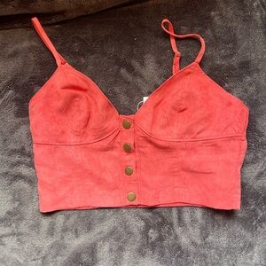 Women's Red Button-Up Crop Top